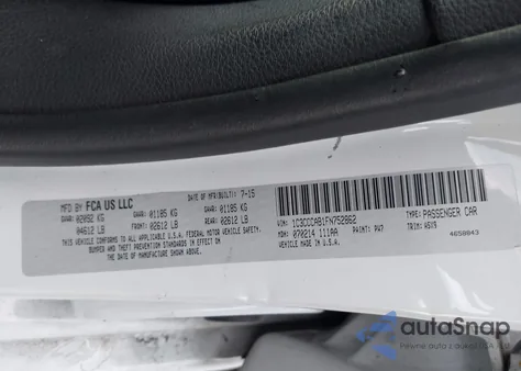 2015 Chrysler 200 Limited from USA, damaged, VIN 1C3CCCAB1FN752862